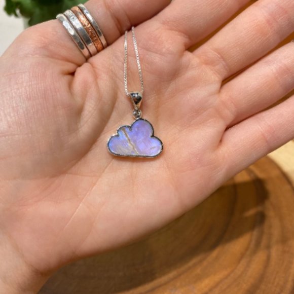 Moonstone Cloud Pendant, Kids Jewelry, Dainty Necklace, Flashy Stone, Healing - Picture 2 of 4